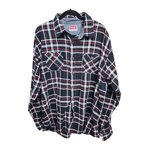 Wrangler Shirt Men's‎ 2XL Tall Black Red Plaid Long Sleeve Button Up Casual Warm